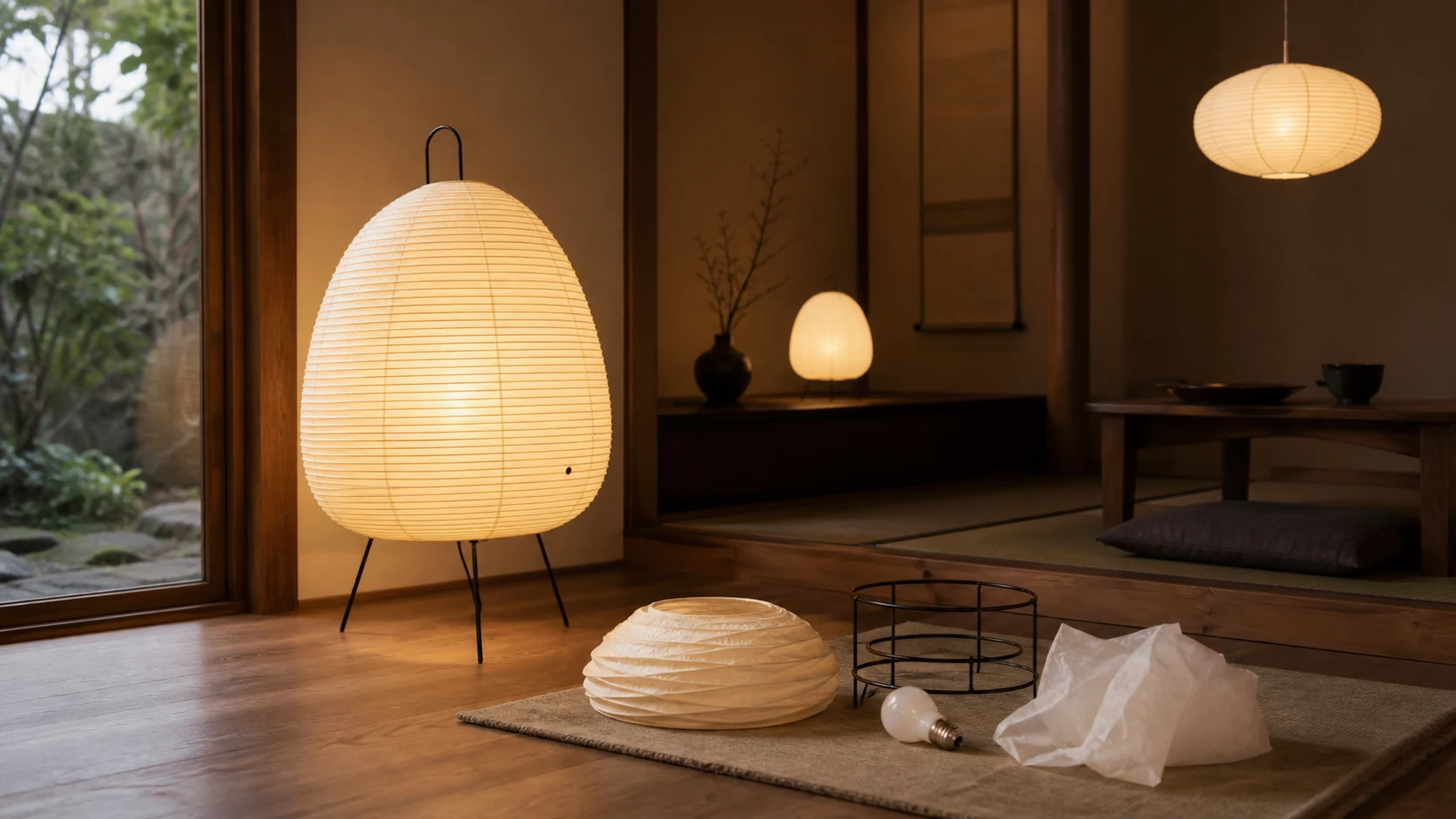 AKARIのよくある質問を正規店、真贋、価格、電球、和紙修理で整理するイメージ