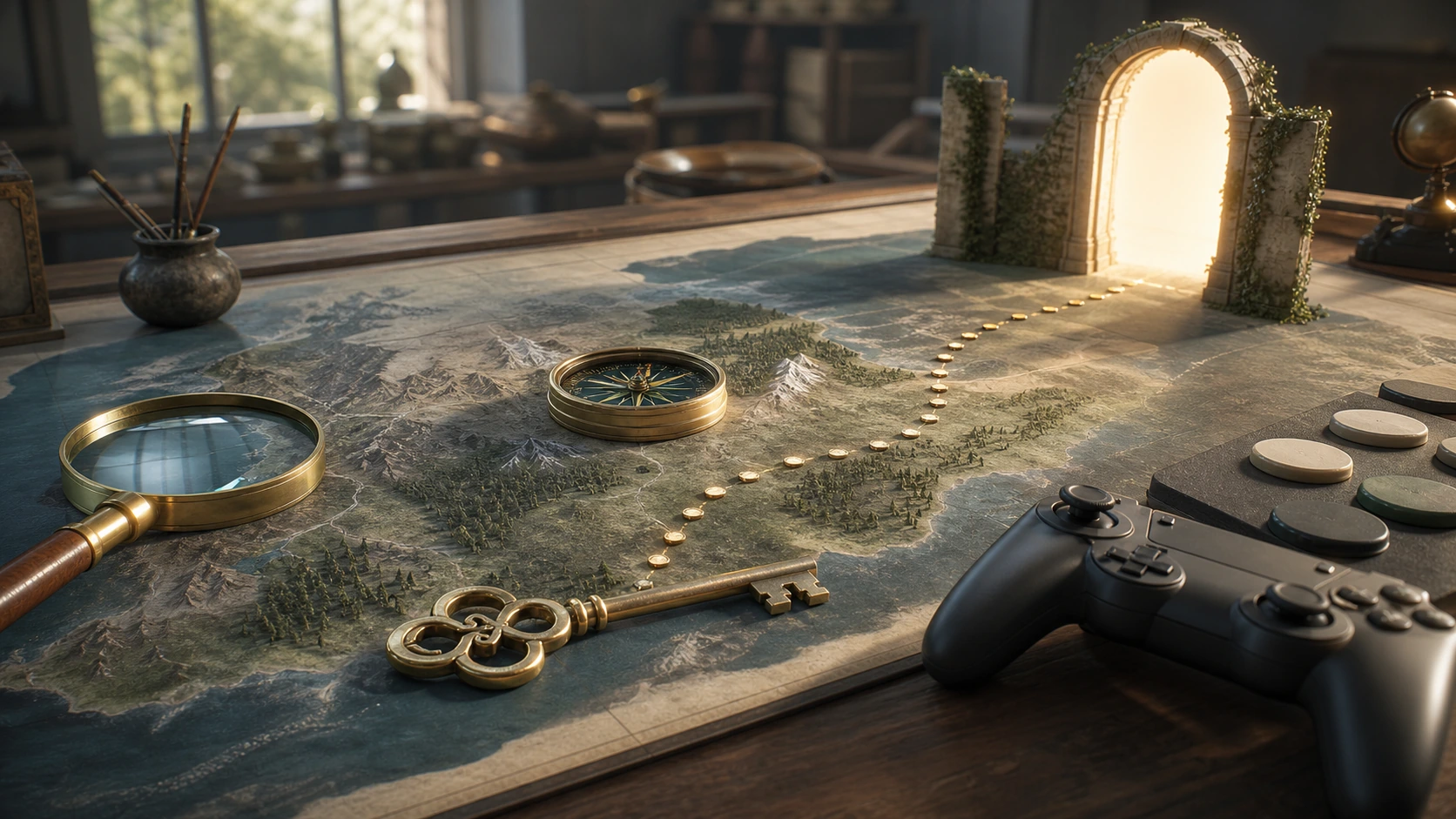 鍵と探索道具でWeb3ゲーム攻略情報メディアの役割を表すイメージ
