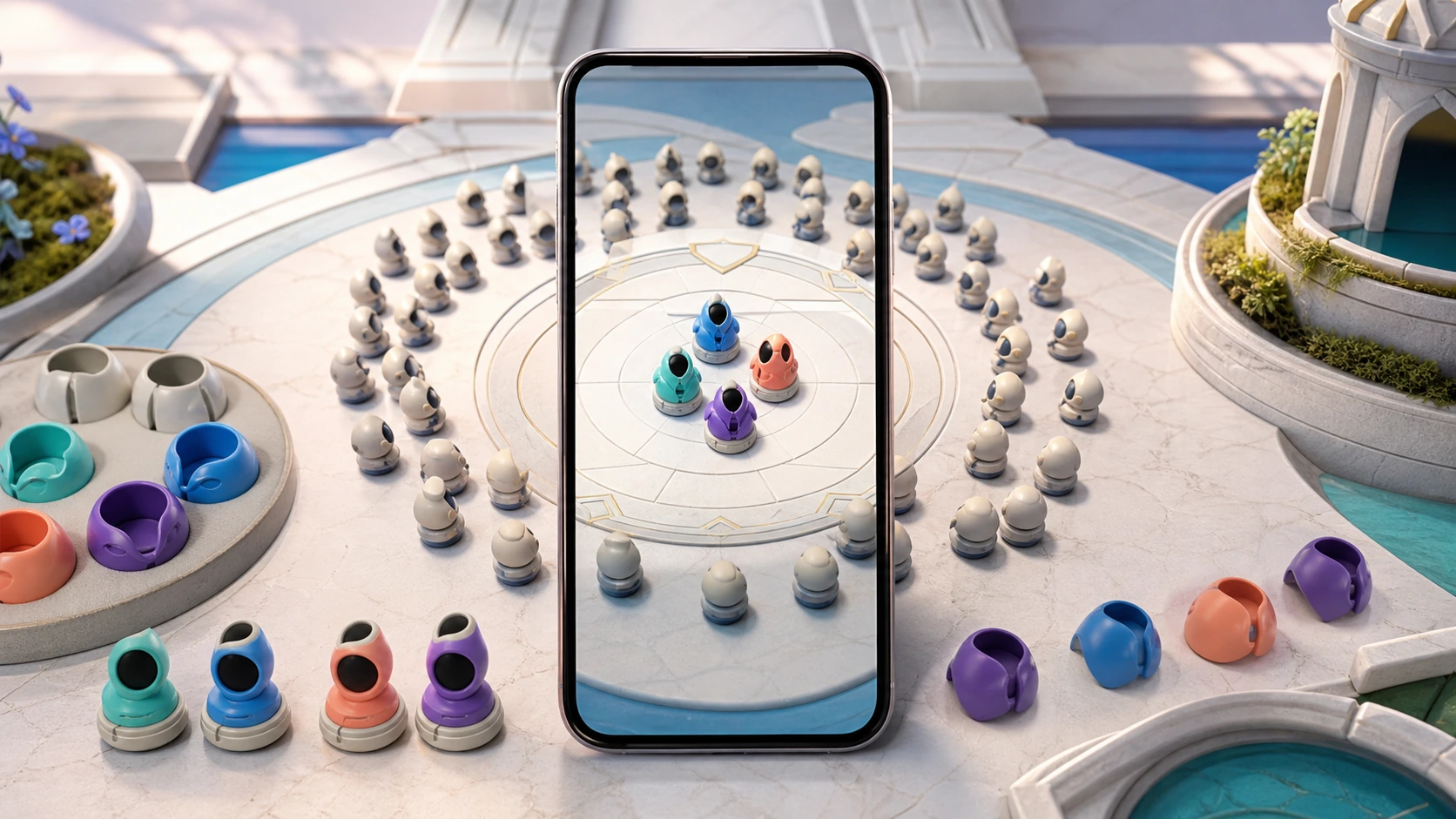 縦型スマートフォンで少人数協力と大人数対戦を気軽に楽しむゲームのイメージ