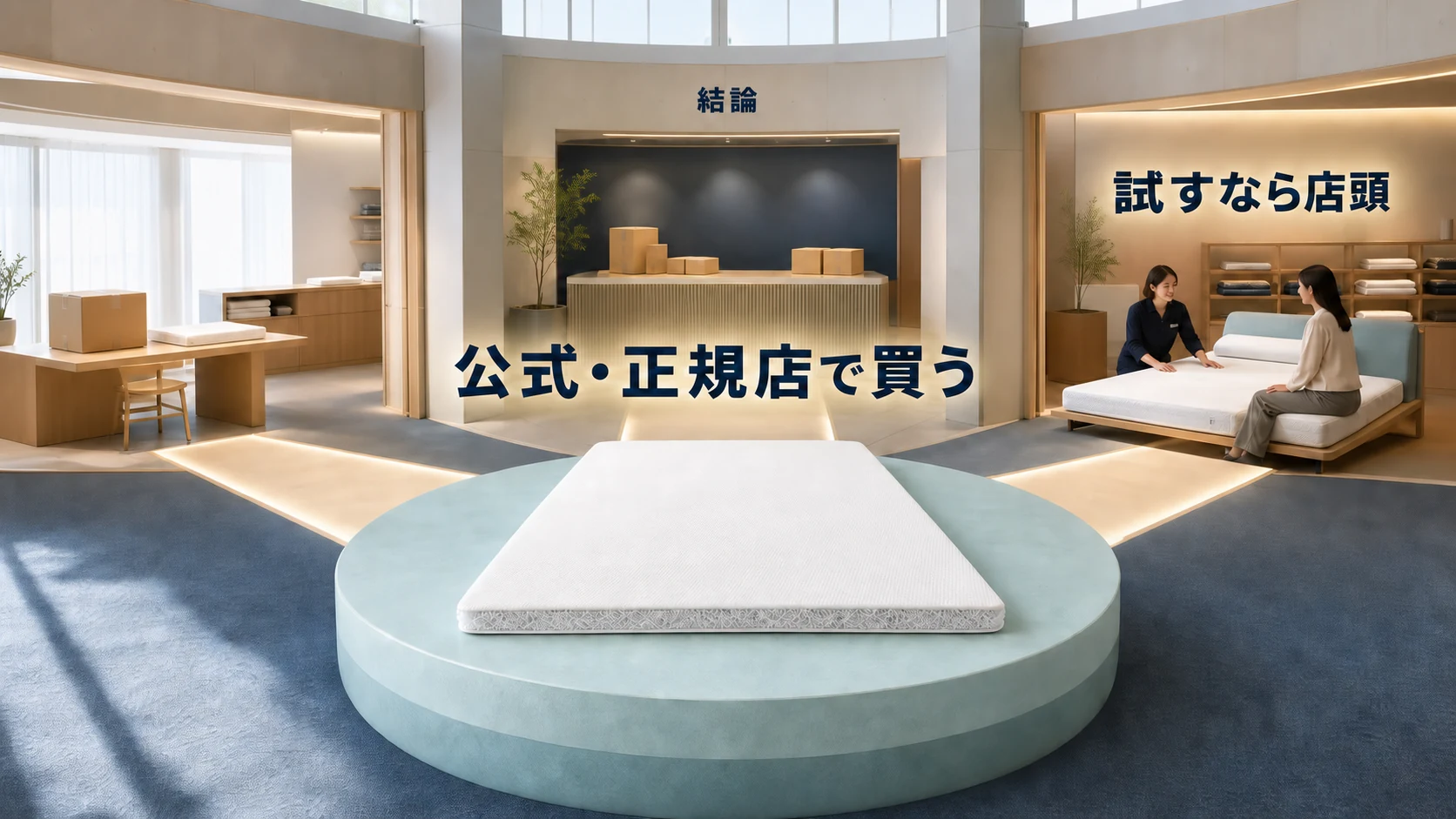 エアウィーヴは公式ストア・公式モール・正規取扱店で買い、試すなら店頭という結論を示す画像