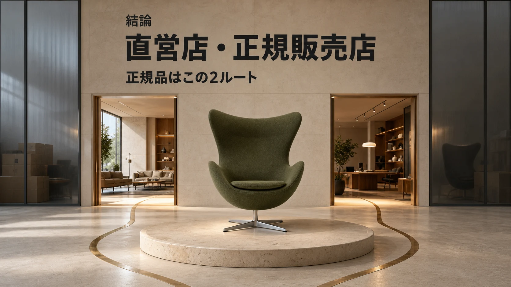 エッグチェアの正規品は直営店と公式掲載の正規販売店で買うという結論を示す画像