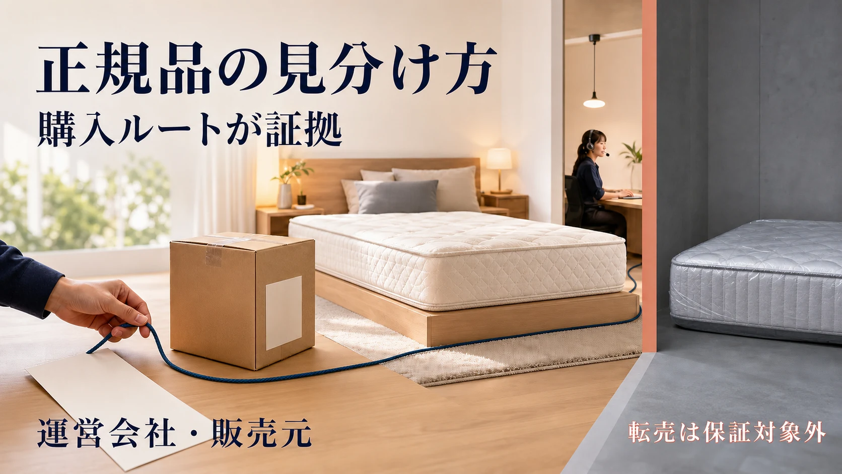 NELLの正規品は運営会社・販売元・購入記録をたどれるルートで見分け、転売は保証対象外と示す画像